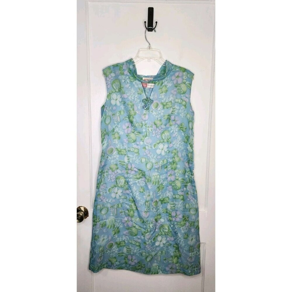 Vintage Grill Modisch Trevira Blue Floral Side Zip Dress Size 44 / Large